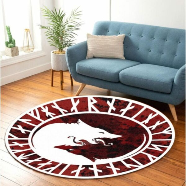 Red And White Wolf Round Carpet Rug - Round Rugs RG702 - Image 4