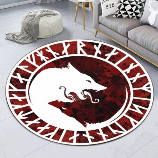 Red And White Wolf Round Carpet Rug - Round Rugs RG702 - Image 3