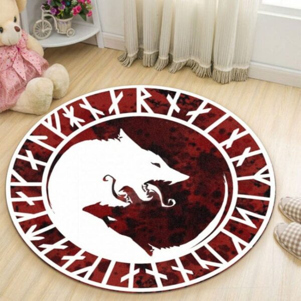 Red And White Wolf Round Carpet Rug - Round Rugs RG702 - Image 2