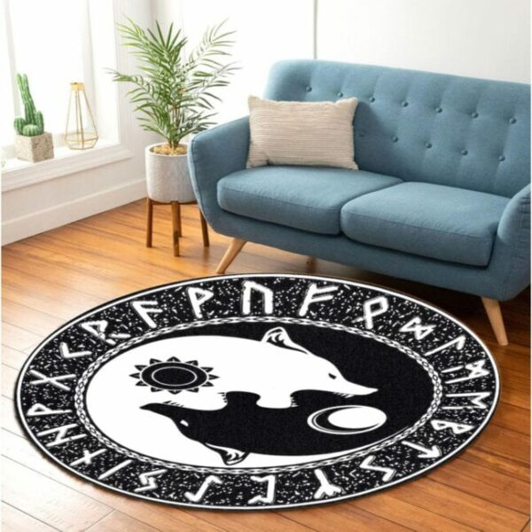 Black And White Wolf Round Carpet Rug - Round Rugs RG703 - Image 4