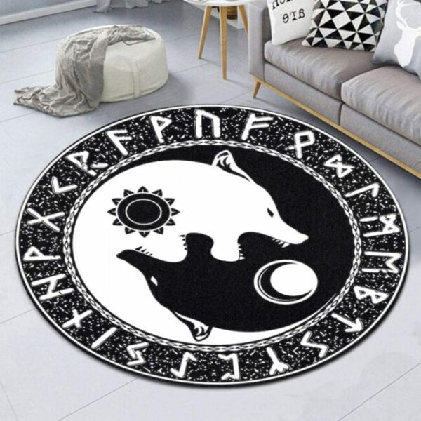 Black And White Wolf Round Carpet Rug - Round Rugs RG703 - Image 3