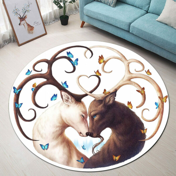 Love Deer Round Carpet Rug - Round Rugs RG713 - Image 3